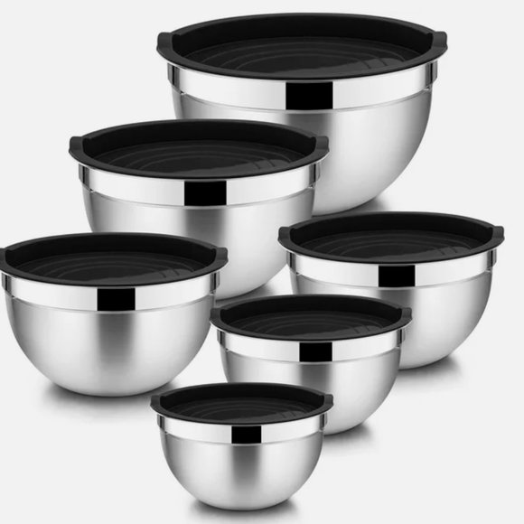 Stainless Steel Metal Nesting Bowls, Mixing Bowls with Lid Set of 6 - Picture 1 of 2